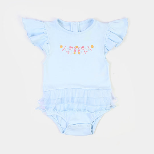 Infant Girls Cotton Interlock Romper Loved-BLUE