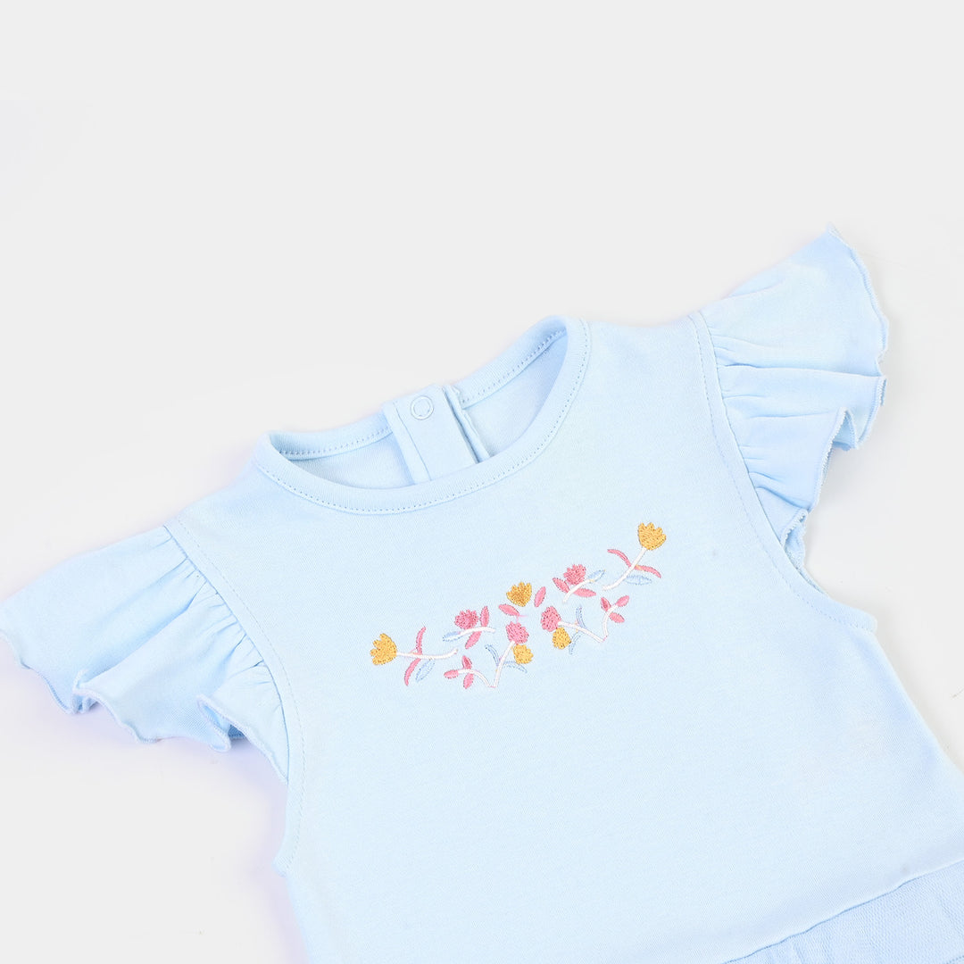 Infant Girls Cotton Interlock Romper Loved-BLUE