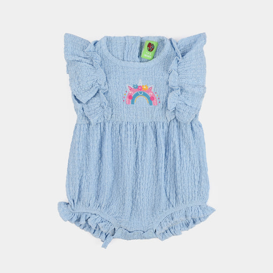 Infant Girls Polyester Seersucker Romper (Be Magical) - Blue
