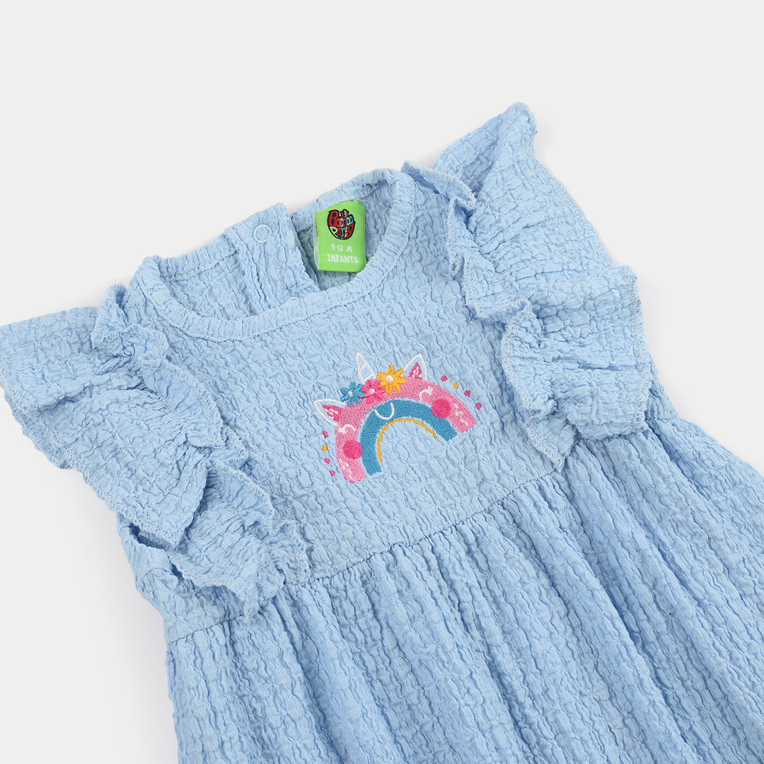 Infant Girls Polyester Seersucker Romper (Be Magical) - Blue