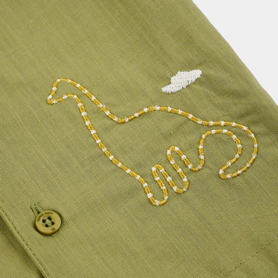 Infant Boys Casual Shirt (Sun And Dino) - Olive Green