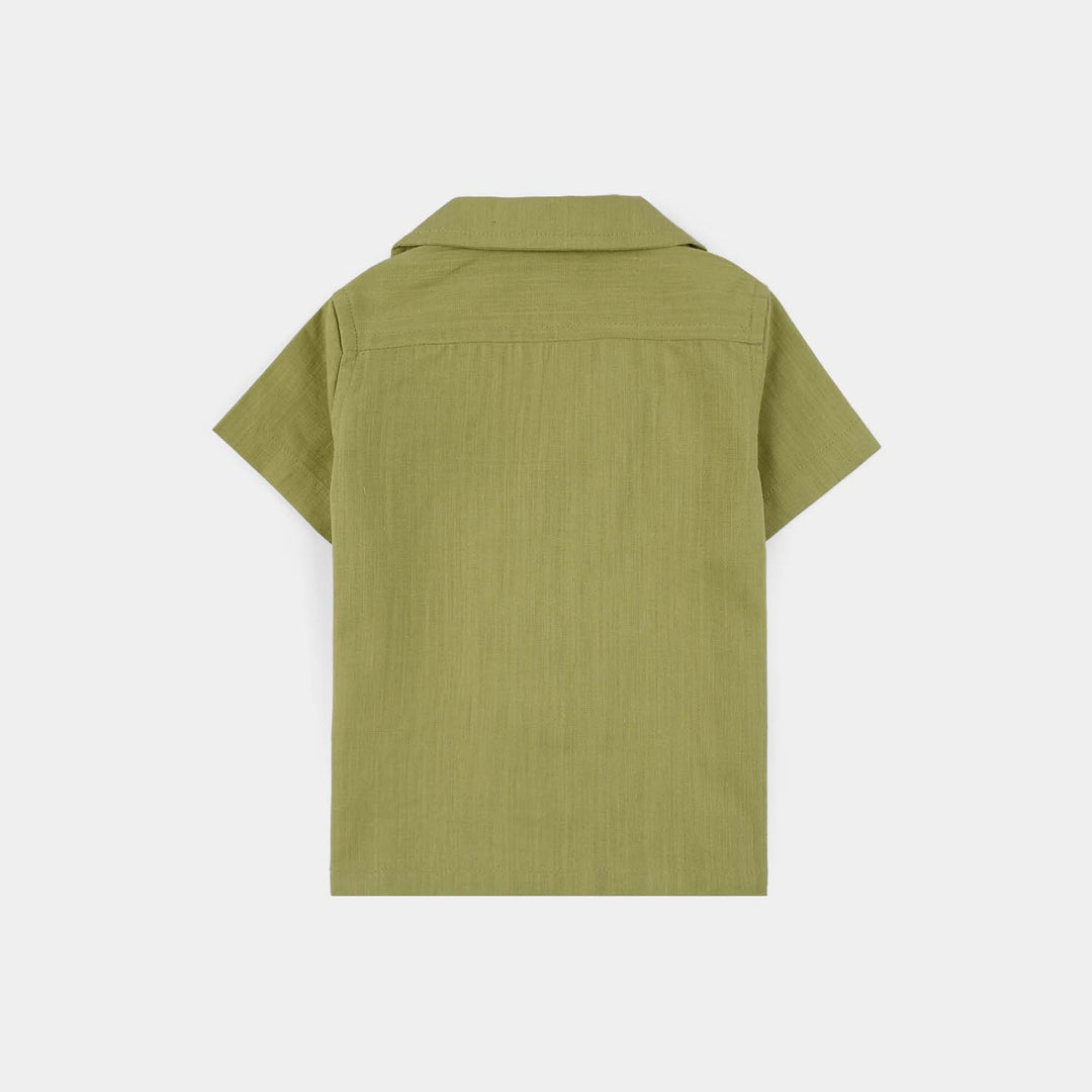 Infant Boys Casual Shirt (Sun And Dino) - Olive Green