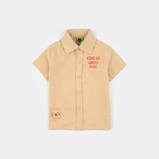 Infant Boys Slub Jersey Casual Shirt (Kind Of Happy Mood) - Beige