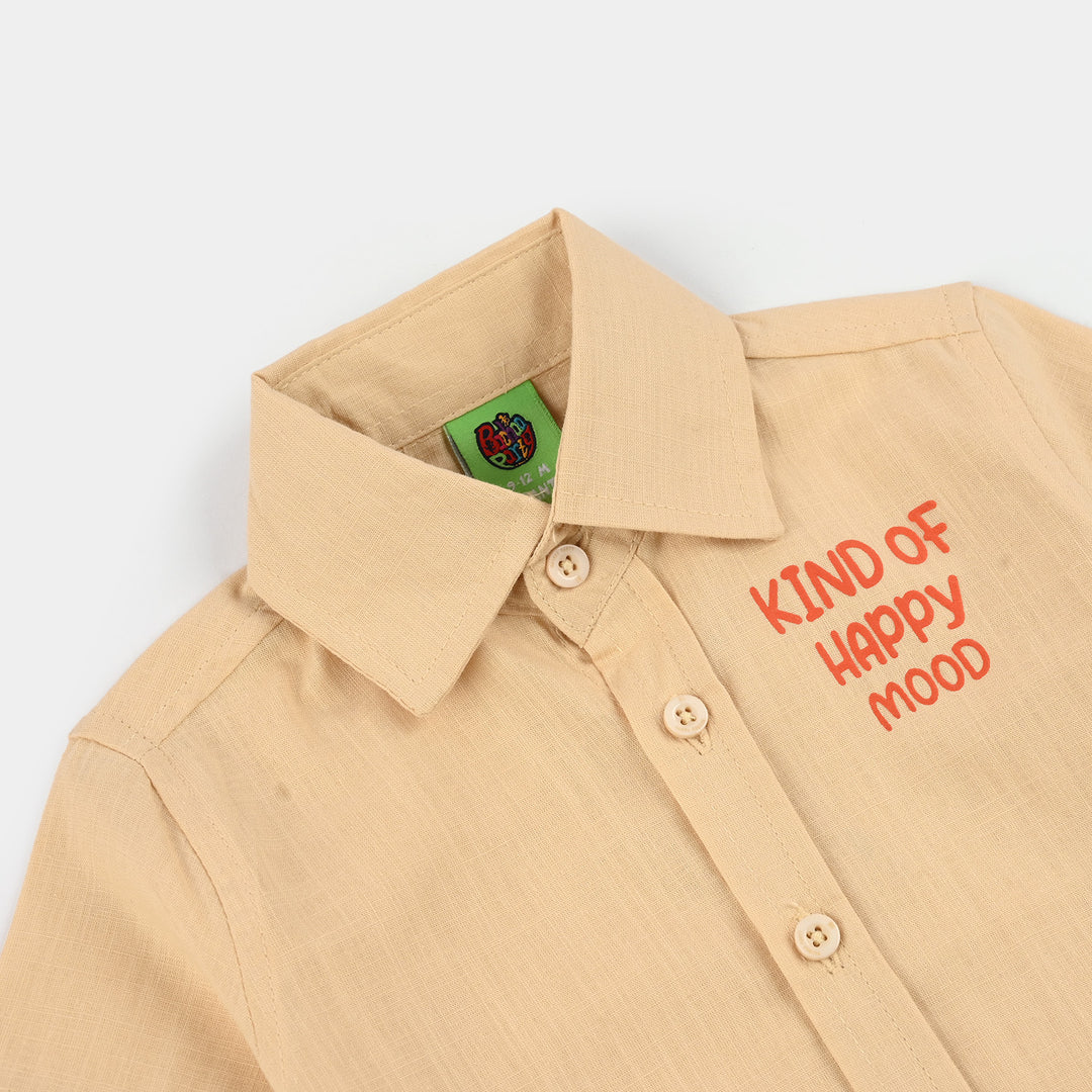 Infant Boys Slub Jersey Casual Shirt (Kind Of Happy Mood) - Beige