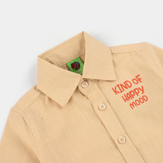Infant Boys Slub Jersey Casual Shirt (Kind Of Happy Mood) - Beige