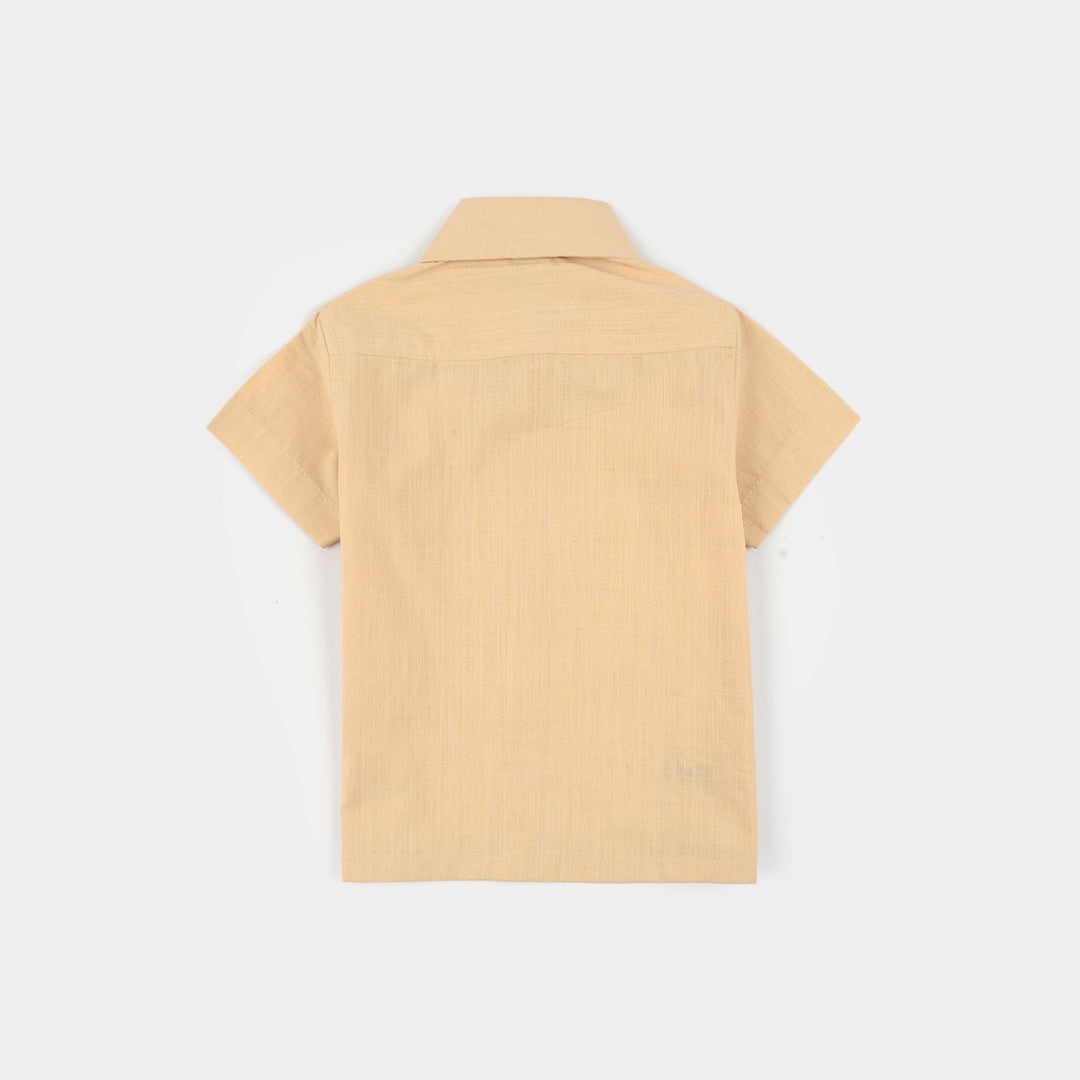 Infant Boys Slub Jersey Casual Shirt (Kind Of Happy Mood) - Beige