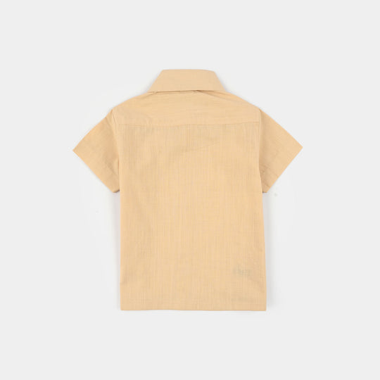 Infant Boys Slub Jersey Casual Shirt (Kind Of Happy Mood) - Beige