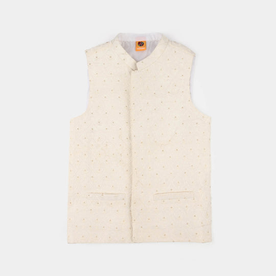 Boys Poly Viscose Waistcoat (Elegant) - White