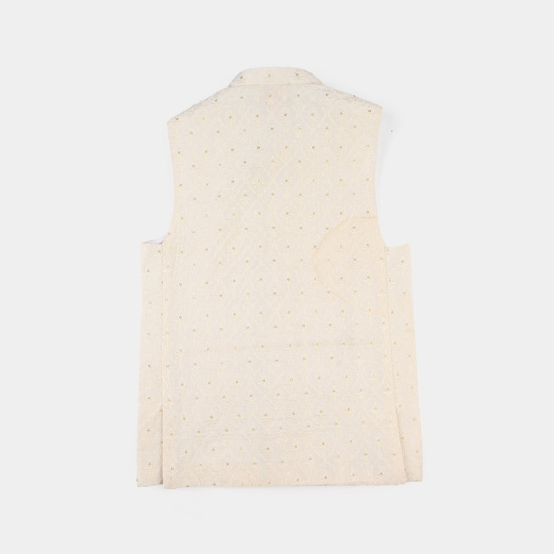Boys Poly Viscose Waistcoat (Elegant) - White
