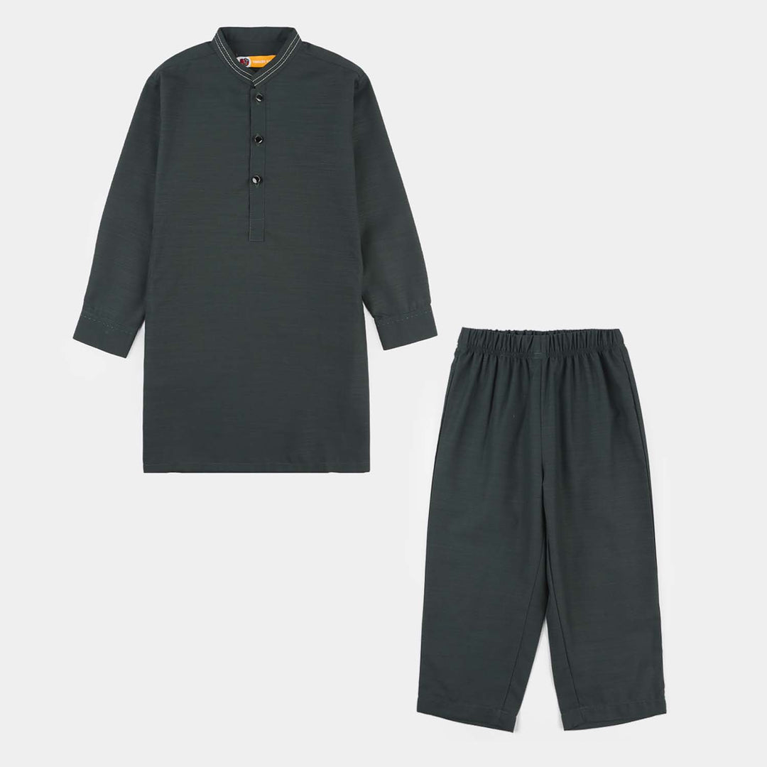 Boys Poly Viscose Shalwar Suit (Running Stitch) - Teal Green