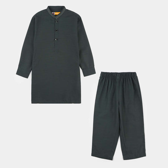 Boys Poly Viscose Shalwar Suit (Running Stitch) - Teal Green