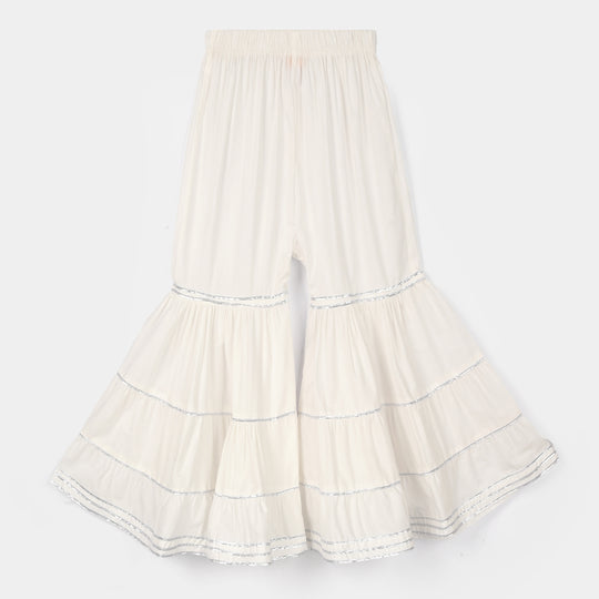 Girls Cotton Gharara Layered - White