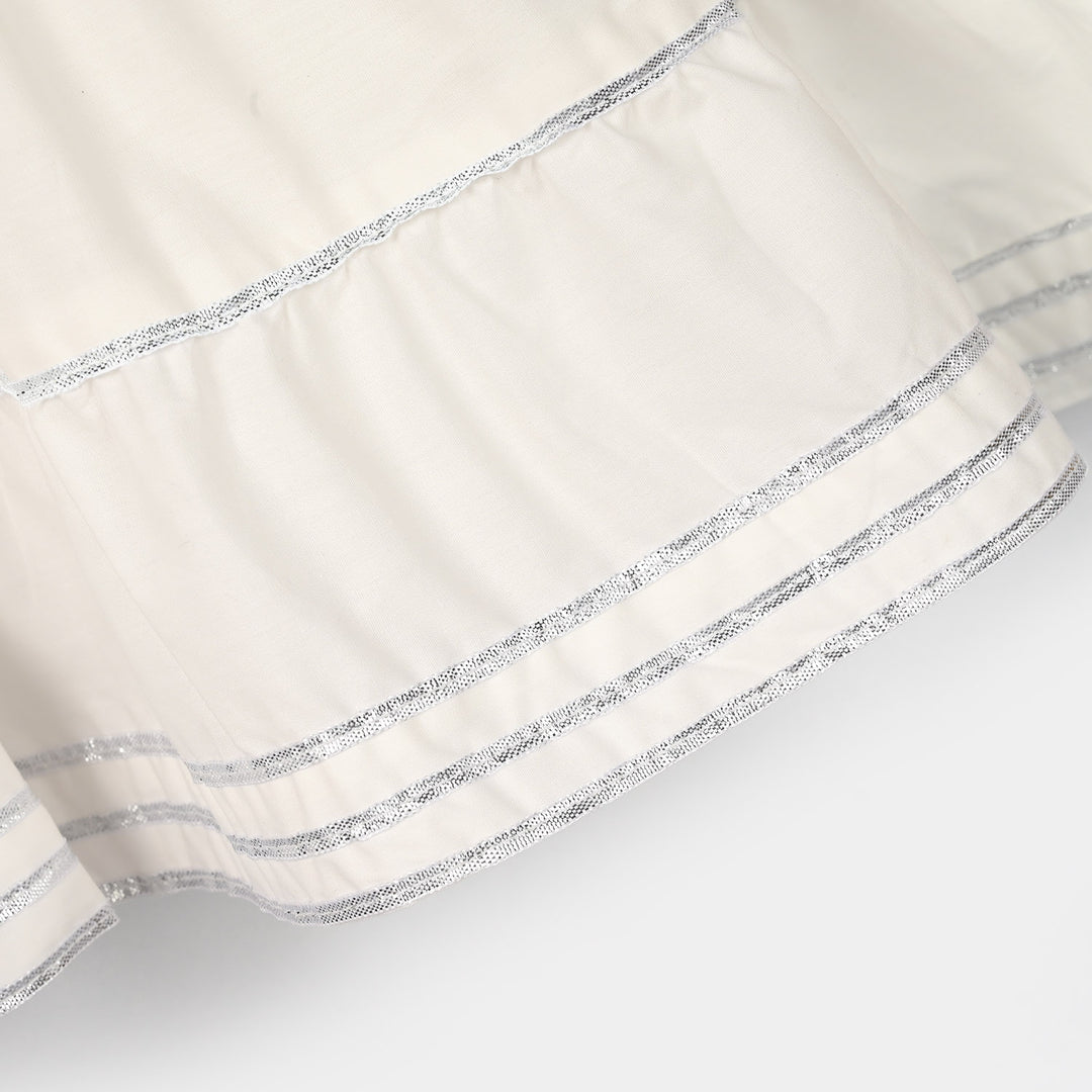 Girls Cotton Gharara Layered - White