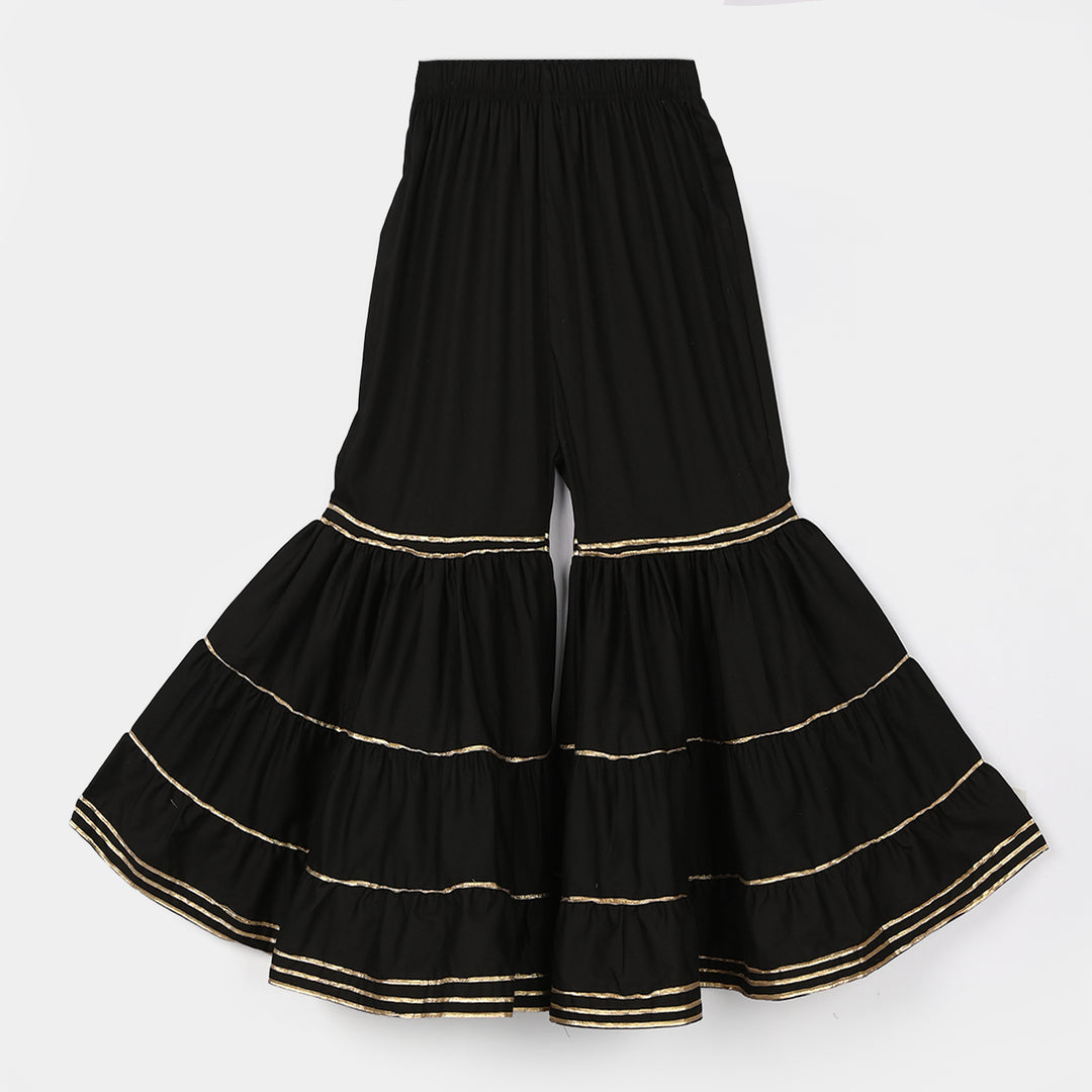Girls Cotton Gharara (Layered) - Black