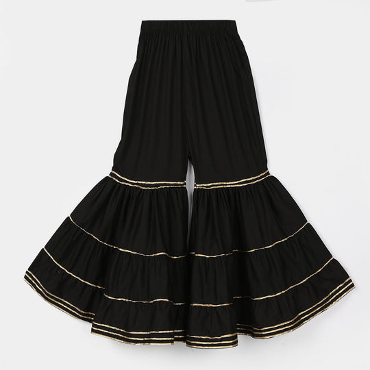 Girls Cotton Gharara (Layered) - Black