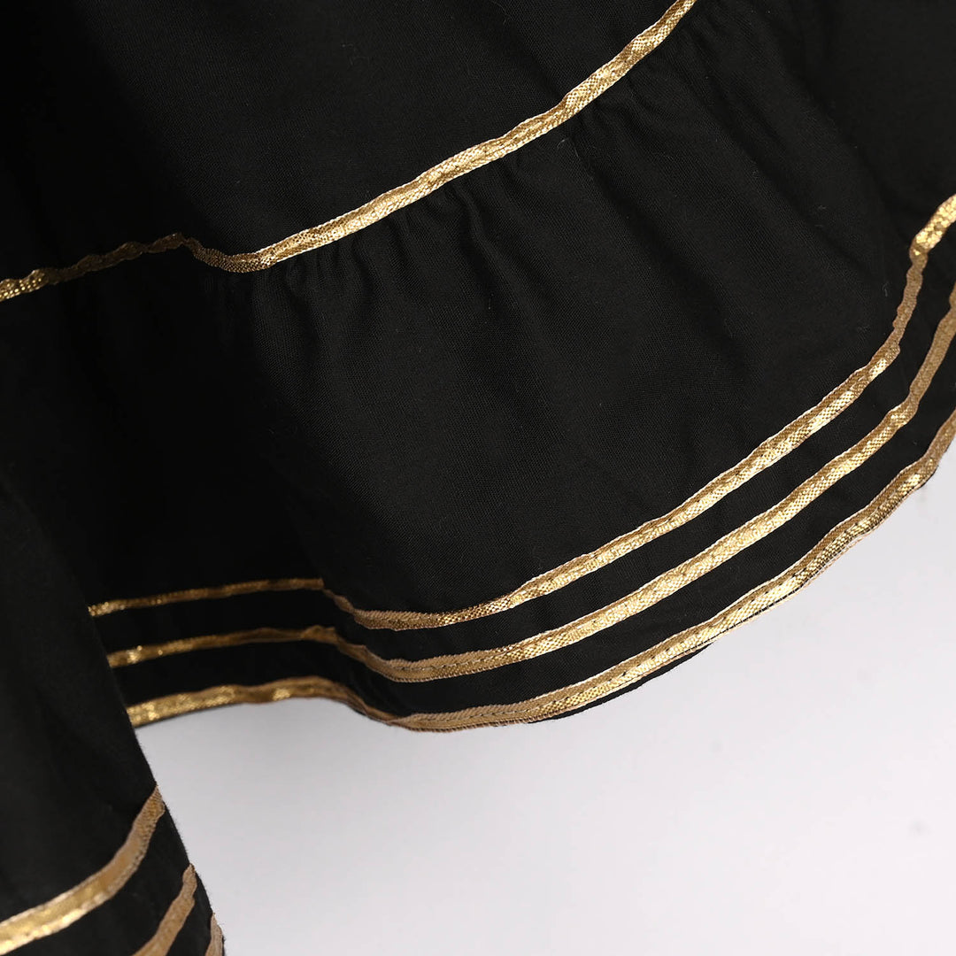 Girls Cotton Gharara (Layered) - Black