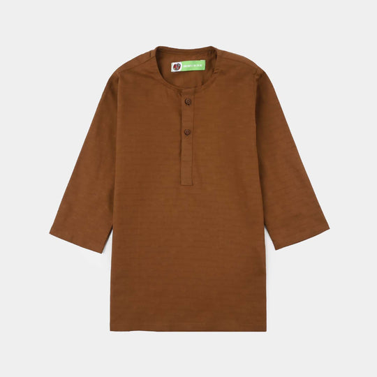 Infant Boys Cotton Jacquard Basic Kurta - Cambridge Brown