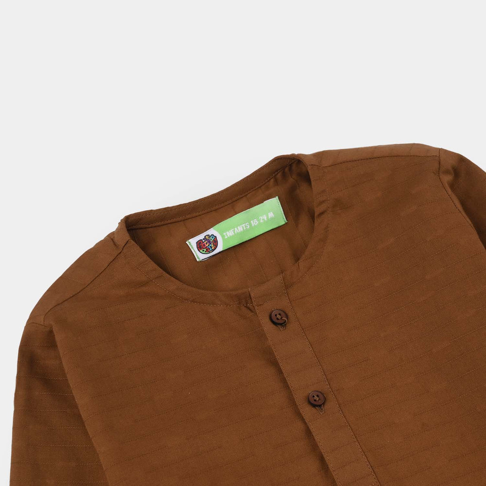 Infant Boys Cotton Jacquard Basic Kurta - Cambridge Brown