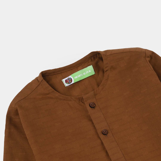 Infant Boys Cotton Jacquard Basic Kurta - Cambridge Brown