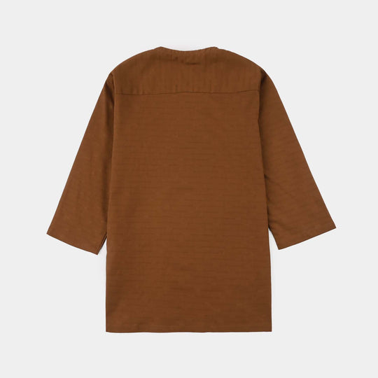 Infant Boys Cotton Jacquard Basic Kurta - Cambridge Brown