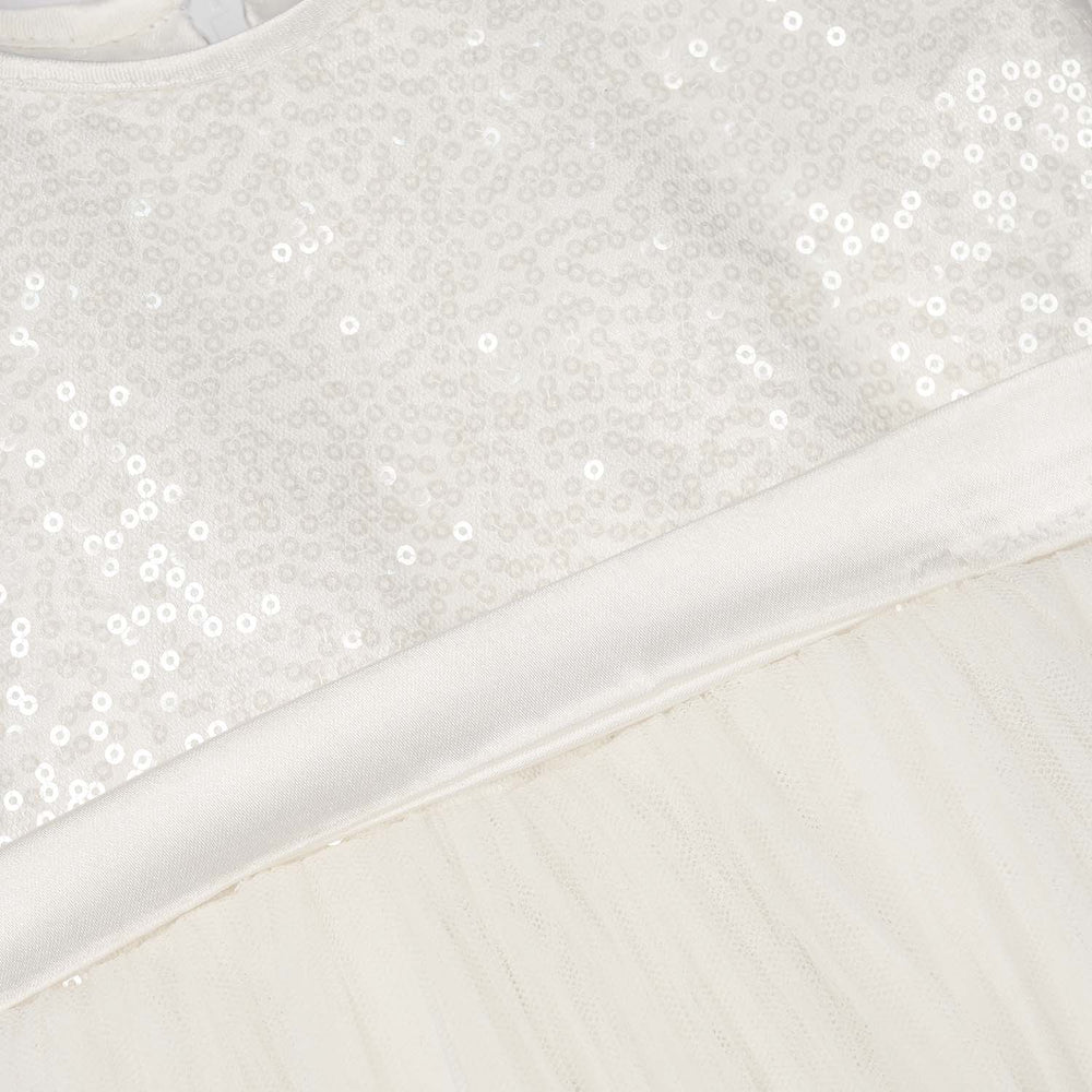 Infant Girls Sequence Fancy Frock-Pleated-White
