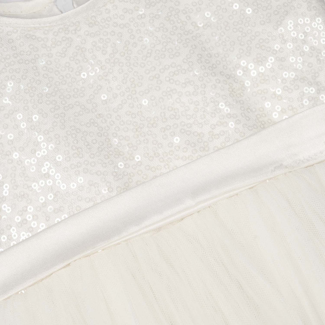 Infant Girls Sequence Fancy Frock-Pleated-White