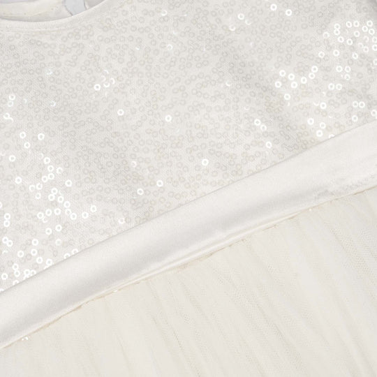 Infant Girls Sequence Fancy Frock-Pleated-White