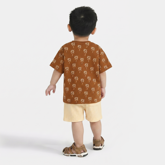 Infant Boys Cotton Interlock Suit (Good Day) - Brown/Off White