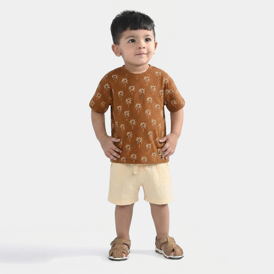 Infant Boys Cotton Interlock Suit (Good Day) - Brown/Off White