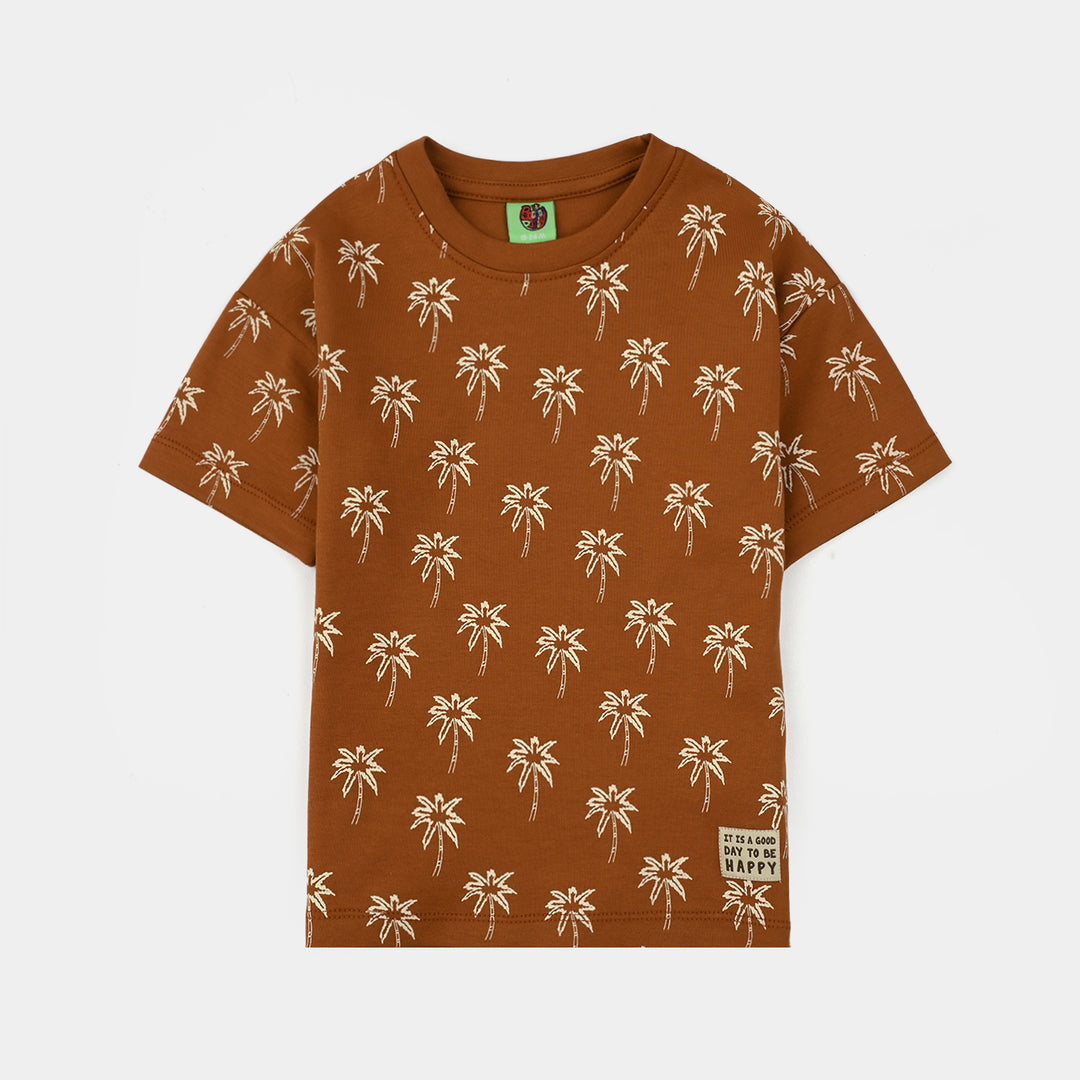 Infant Boys Cotton Interlock Suit (Good Day) - Brown/Off White