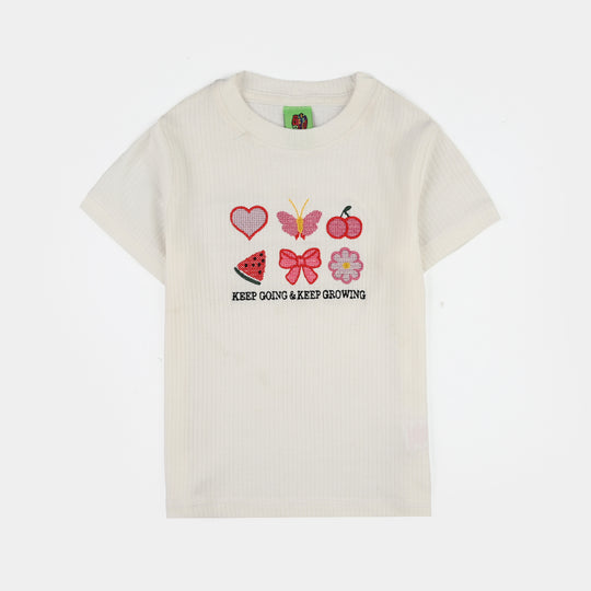 Infant Girls Cotton Interlock Suit KEEP GOING-White/Purple