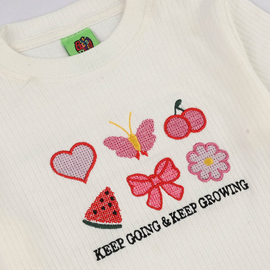 Infant Girls Cotton Interlock Suit KEEP GOING-White/Purple