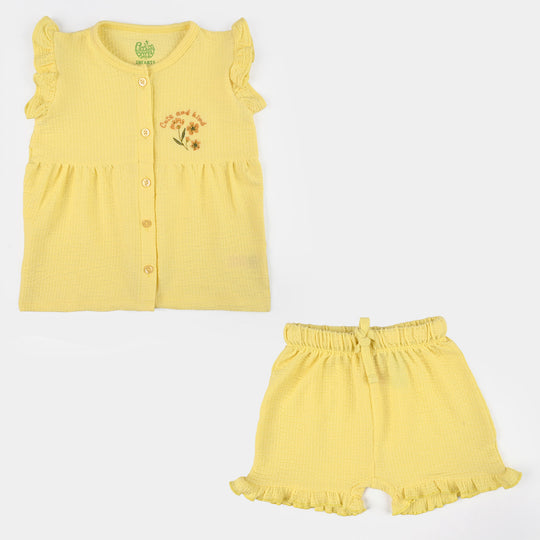 Infant Girls Poly Crinkle Knitted Suit (Daisy Chain) - Yellow