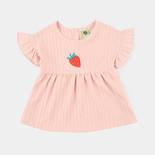 Infant Girls Poly Crinkle Knitted Frock (Strawberry) - Pink
