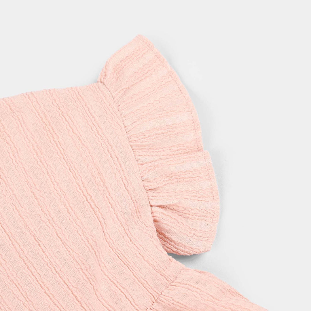 Infant Girls Poly Crinkle Knitted Frock (Strawberry) - Pink