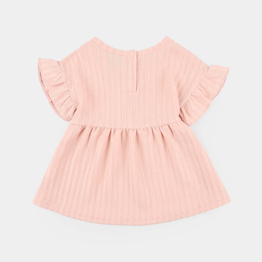 Infant Girls Poly Crinkle Knitted Frock (Strawberry) - Pink