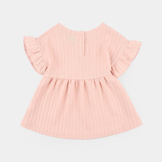 Infant Girls Poly Crinkle Knitted Frock (Strawberry) - Pink