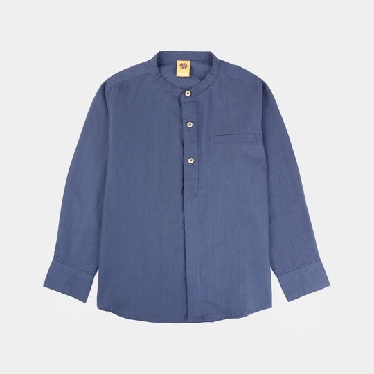Boys Cotton Slub Casual Shirt (Good Things) - Blue