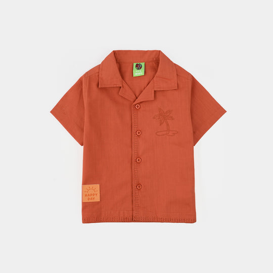 Infant Boys Cotton Slub Casual Shirt (Palm Tree) - Rust