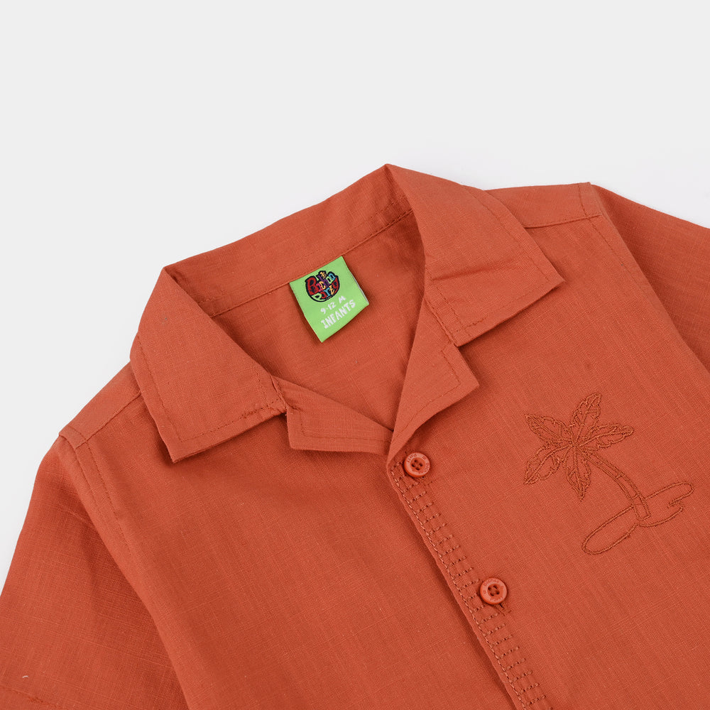 Infant Boys Cotton Slub Casual Shirt (Palm Tree) - Rust