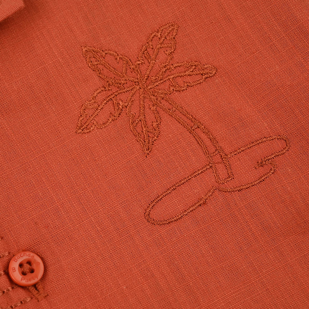 Infant Boys Cotton Slub Casual Shirt (Palm Tree) - Rust