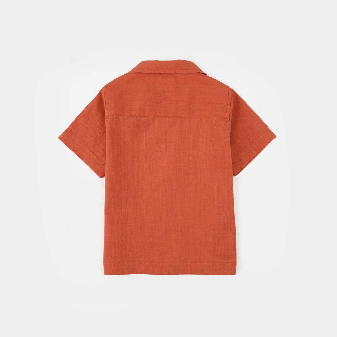 Infant Boys Cotton Slub Casual Shirt (Palm Tree) - Rust