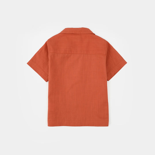 Infant Boys Cotton Slub Casual Shirt (Palm Tree) - Rust