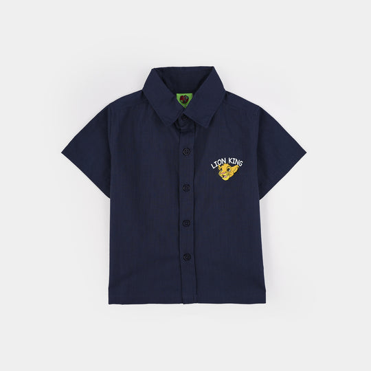 Infant Boys Cotton Slub Casual Shirt- Blue