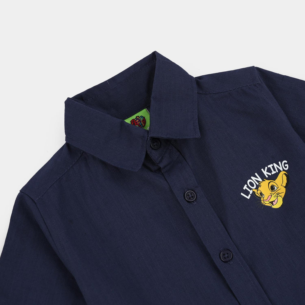 Infant Boys Cotton Slub Casual Shirt- Blue