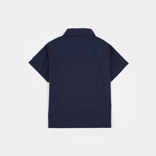 Infant Boys Cotton Slub Casual Shirt- Blue