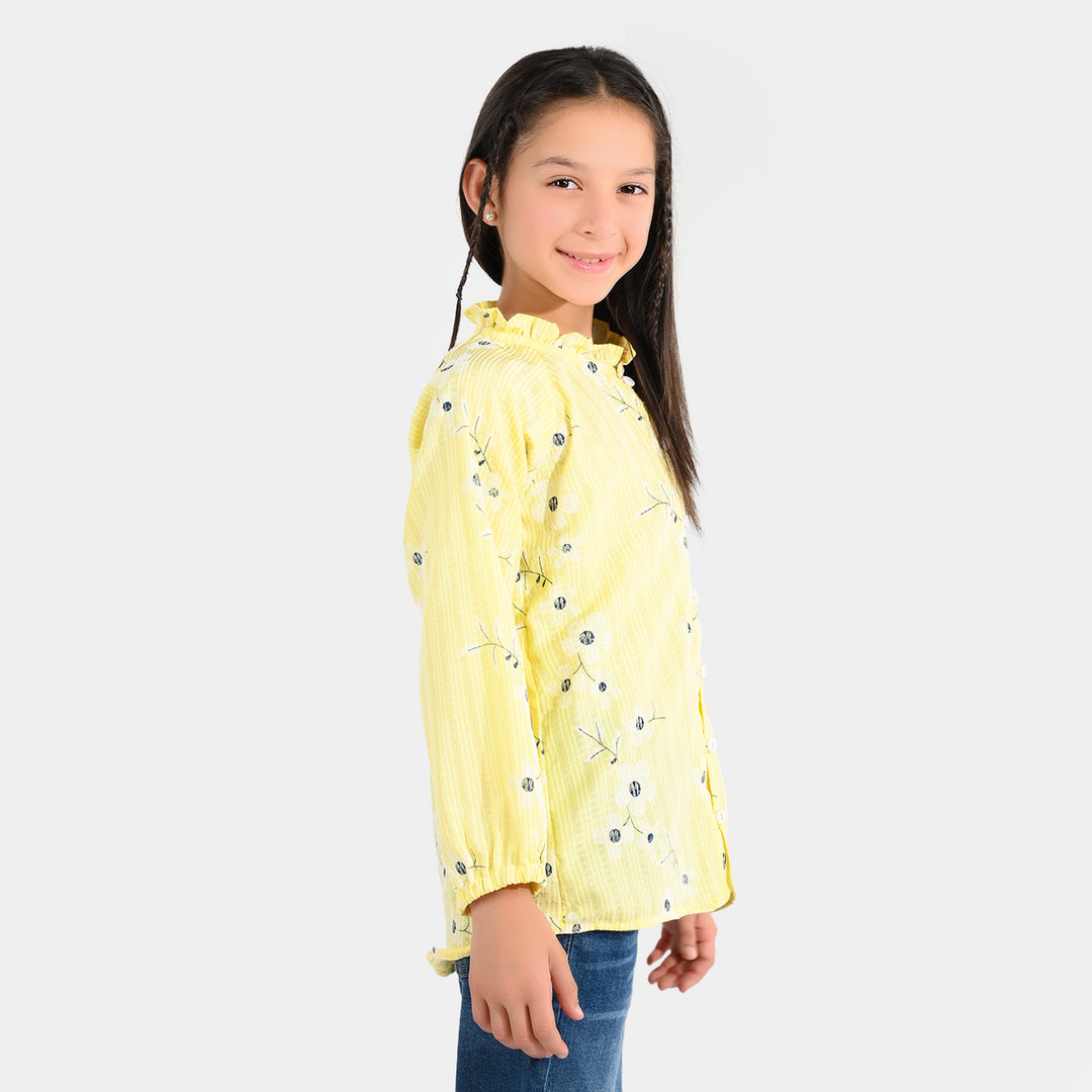 Girls Seersucker Casual Top - Dusty Lemon Yellow