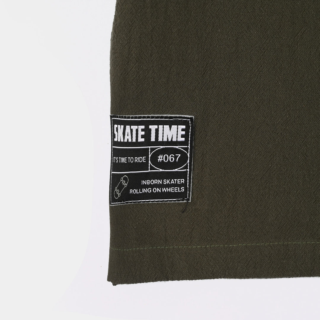 Boys Yarn Dyed Shirt (Skate Time) - Green