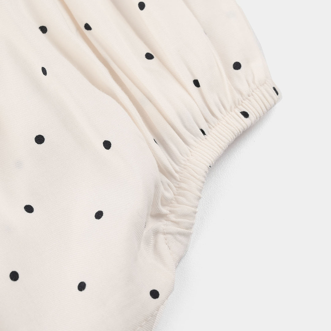 Infant Girls Cotton Viscose Woven Romper (Retro Story) - Off White