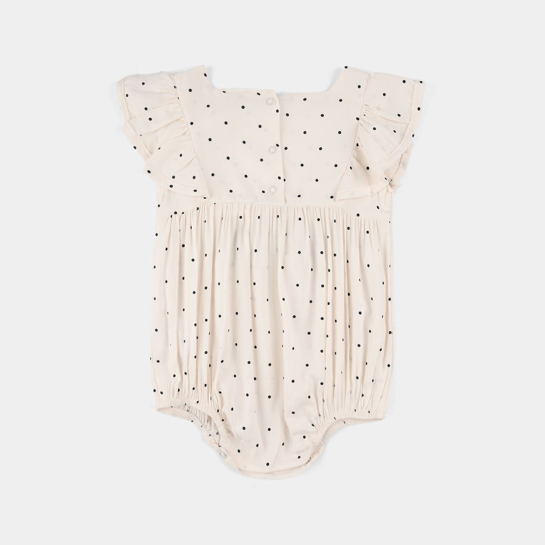 Infant Girls Cotton Viscose Woven Romper (Retro Story) - Off White